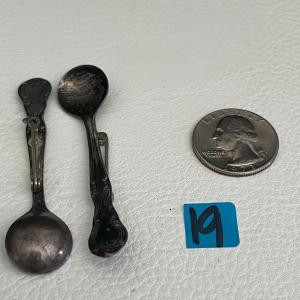 Photo of 2 Sterling Silver Vintage Spoon Brooch Pin Miniature