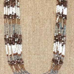 Photo of Heavily Beaded 11 Strands Browns Necklace with Shiny Silver Tone Neck Strands 30