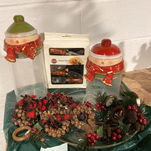 Photo of Lot of Decorative Christmas Dinnerware Accessories