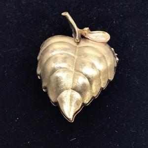Photo of Avon Leaf perfume Brooch gold tone metal Vintage Locket Pin