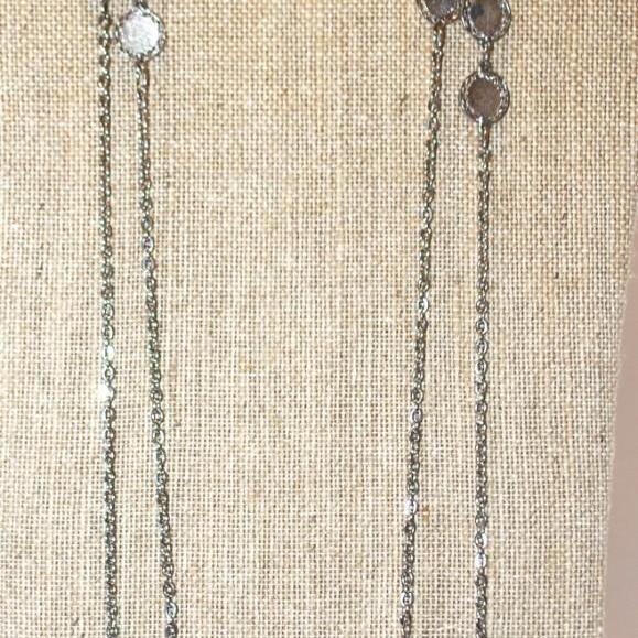 Photo of Long 50" Wrap-Around Necklace with Silver Tone Hammered Discs & Chain