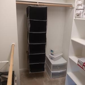 Photo of HANGING CLOSET ORGANIZER, 2 DRAWER ORGANIZER AND A SHOE SIZE TOTE