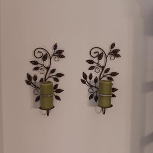 Photo of METAL LEAF WALL SCONCES WITH RHINESTONE BANDED CANDLES