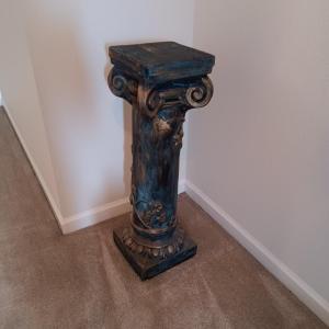 Photo of CHALKWARE PILLAR WITH RAISED FLOWERS AND SCROLLS