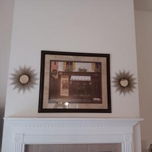 Photo of FRAMED PICTURE OF AN ITALIAN NEIGHBORHOOD AND 2 STEEL & MIRRORED SUNBURSTS WIT