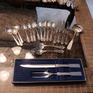Photo of TOWLE CARVING SET AND MOSTLY STAINLESS STEEL ONIEDA MISMATCHED FLATWARE