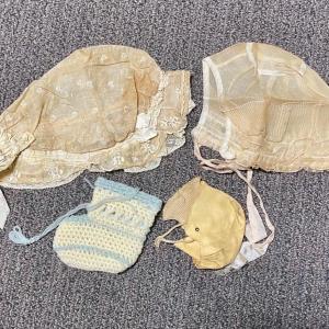 Photo of Antique Vintage Baby doll clothes bonnets and single booties