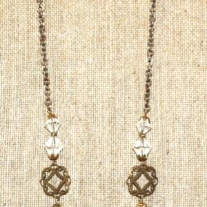 Photo of Vintage Style Acrylic Rhombus Beads on a Gold Tone Necklace Chain 28" L