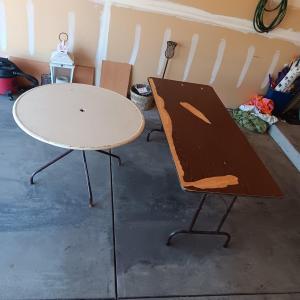 Photo of METAL PATIO TABLE AND A 6' TABLE W/FOLDING LEGS