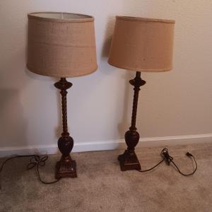 Photo of TALL SLENDER TABLE LAMPS W/BURLAP SHADES