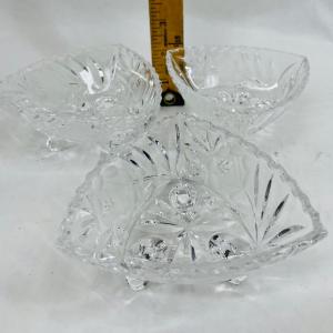 Photo of 3 small crystal bowls with feet triangle shaped