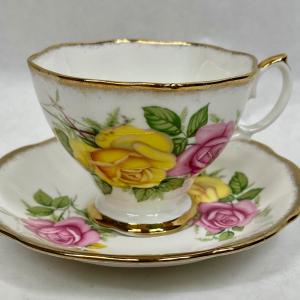 Photo of Teacup & Saucer Imperial Fine Bone China made in England Roses Yellow & Pink