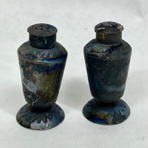 Photo of Tiny Salt and Pepper, antique, very tarnished