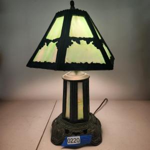 Photo of Vintage Green Slag Glass Table Lamp 3 way Lighting