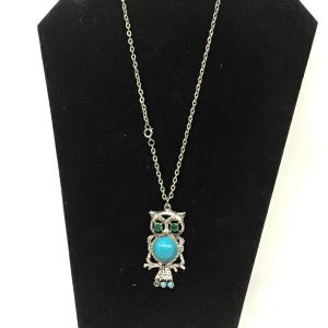 Photo of Green eyes and turquoise gem body owl necklace