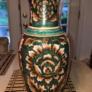 Photo of Vintage Preowned 20th Century Hand Painted Floral Vase 14-1/2â€ Tall Made i