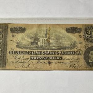 Photo of Confederate States of America 1864 $20 Circulated Condition Banknote/Currency as