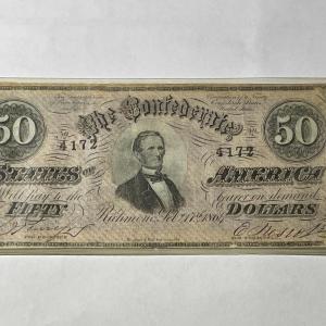 Photo of Confederate States of America 1864 $50 Circulated Condition Banknote/Currency as
