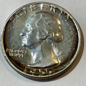 Photo of 1955-P PROOF Condition Toned Washington Silver Quarter as Pictured.