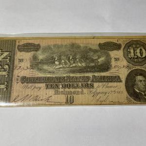 Photo of Confederate States of America 1864 $10 Circulated Condition Banknote/Currency as
