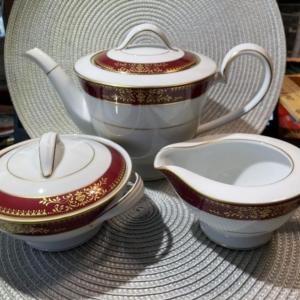 Photo of Vintage 3-Piece Noritake Goldmere Pattern Tea Pot, Sugar, & Creamer in Pristine 