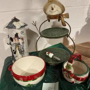 Photo of Lot of Christmas Servingware and Decor