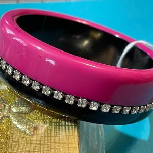 Photo of Vintage Lucite/Composite CZ Bangle Bracelet 7/8" Wide in like New Preowned Condi