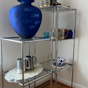 Photo of 2 Tiered Shelves and Misc Items