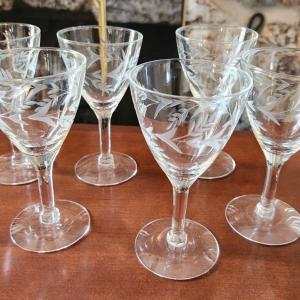 Photo of Lot #74 Lot of 6 Etched Vintage Crystal Cordial Goblets