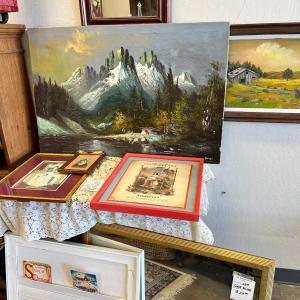Photo of Original signed oil paintings, mirrors, card holder, magazine framed prints