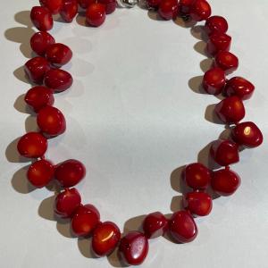 Photo of Chunky Red Coral Large Bead Necklace Sterling 925 Clasp, Lucas Lameth (LUC) 16-1