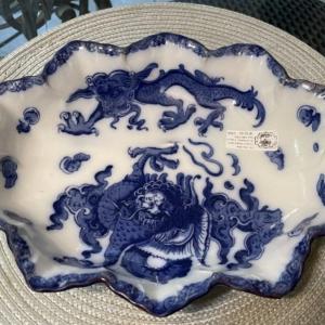 Photo of Antique "OYAMA" Flow Blue Dragon Bowl by Royal Doulton c1902-20 8.5" x 10" see D