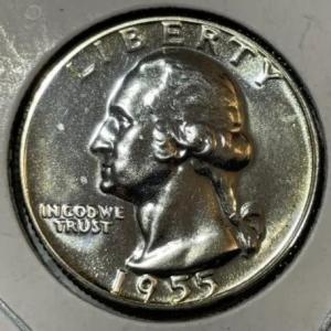 Photo of 1955-P CHOICE PROOF CONDITION WASHINGTON SILVER QUARTER AS PICTURED.