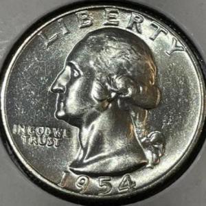 Photo of 1954-P CHOICE UNCIRCULATED CONDITION WASHINGTON SILVER QUARTER AS PICTURED.