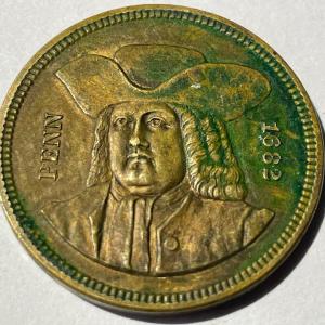 Photo of 1882 William Penn Pennsylvania Bicentennial Commemorative Coin Token Medal as Pi