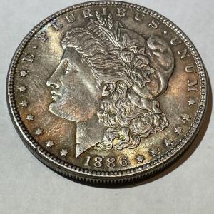 Photo of 1886-P NICE ORIGINAL TONED UNCIRCULATED MORGAN SILVER DOLLAR AS PICTURED.