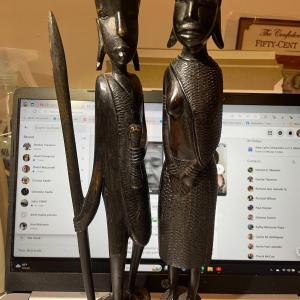 Photo of Vintage African Pair of Carved Ebony Wooden Figurines 12.75" Tall in VG Preowned