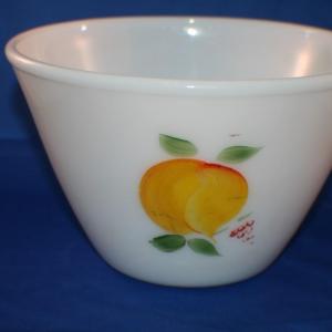 Photo of White Fire King Bowl with Fruit Pattern