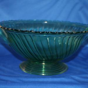 Photo of Green Glass Swirl Design Handled Pedestle Bowl 