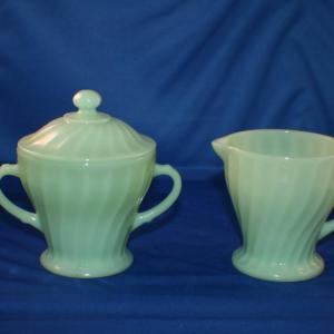 Photo of Vintage Anchor Hocking Creamer Pitcher and Covered Sugar Bowl