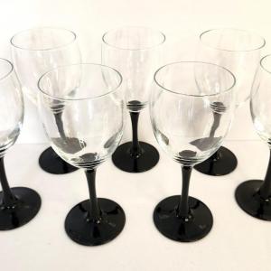 Photo of Lot #66 Lot of 7 Contemporary Wine Goblets - Black/Clear - 7.5" tall