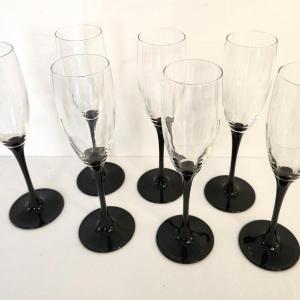 Photo of Lot #64 Lot of 7 Contemporary Black/Clear Wine Glasses - each 9" tall