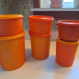 Photo of 6 pc Orange tupperware Canisters
