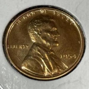 Photo of 1954 Choice Proof Red Condition Lincoln Cent in a 2 x 2 Coin Holder.