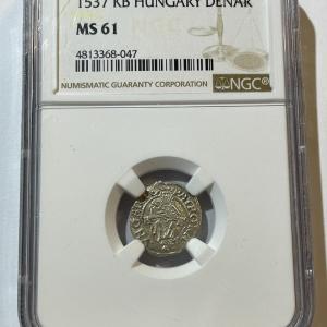 Photo of NGC Certified Hungary 1537 KB MS61 Silver Denar "Madonna & Child" Scarce High Gr