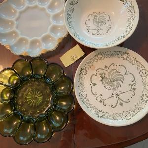 Photo of Lot of Deviled Egg Trays, Vintage SCIO Provincial Berry Bowl, and Dinner Plate