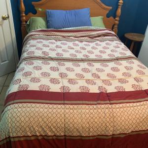 Photo of Oak Full Size Bed w/ Bedding As Shown