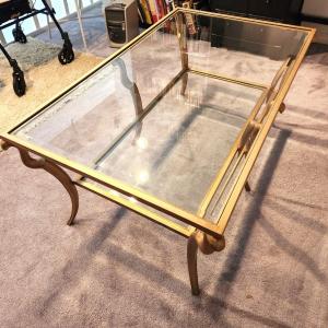 Photo of Lot #91 Contemporary Tempered Glass/Brass Coffee Table