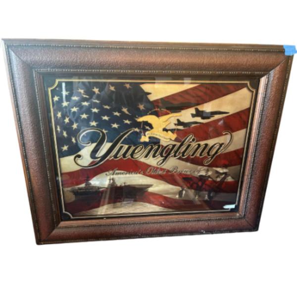 Photo of Yuengling Brewery Beer Bar Sign Framed America Flag "We Support Our Troops"