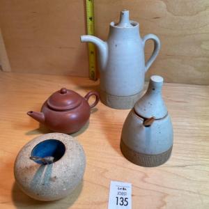 Photo of Tiny coffee pot, teapot and 2 salt pots with spoons